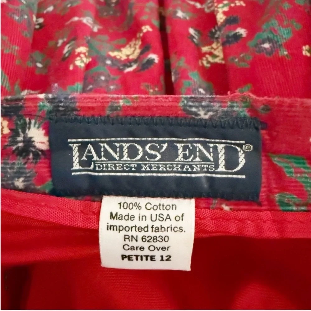 Vintage Lands End Women Floral Pleated Corduroy Maxi Skirt 12P Cottage Prairie